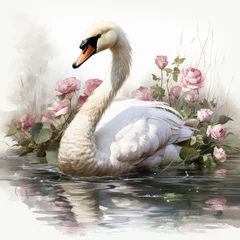 Papier peint photo  watercolor Swan clipart, Generative Ai  © creativeproartist