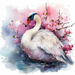 watercolor Swan clipart, Generative Ai
