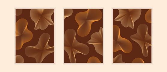 Vector set abstract brown cover template with waves lines. Brown, beige premium colors illustration.