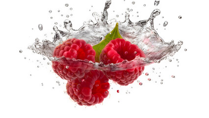 Fresh raspberry dropped in water