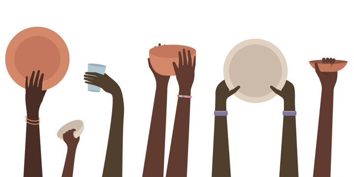 Starving people. Poverty stricken starving famine hands. Illustration of Starving People Asking for Food