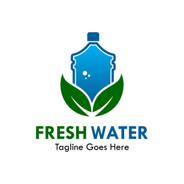Fresh water logo design template illsutration. there are leaf and water galon