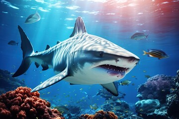 colorful tropical underwater shark theme near the reef
