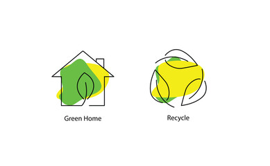Green Home and Recycling Vector Icon: Sustainable Living Practices.
