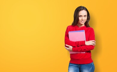 Portrait of happy college or school student girl