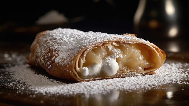 Fresh apple strudel with powdered sugar