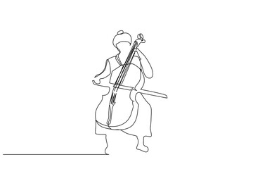 young girl playing cello big violin instrument musical instrument line art deisgn © Ali