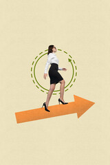 Vertical collage motivational sketch of purposeful girl going forward dream success isolated on...