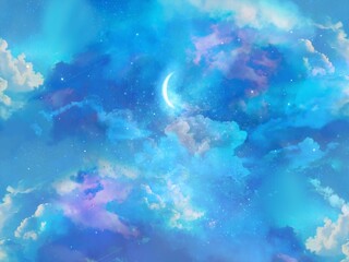 Fototapeta na wymiar Crescent moon in beautiful Pastel-colored clouds wallpaper