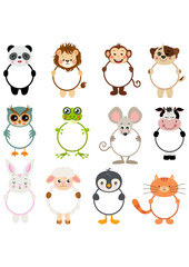 Set of funny animals round frame