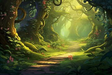 Obraz na płótnie Canvas illustration of a fairytale woods. Generative AI