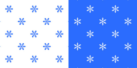 Collection of winter seamless patterns with snowflakes for decoration. A set of patterns for wrapping paper for Christmas and New Year.