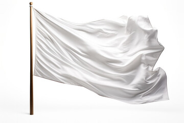Historical white flag in ceremonial reenactment isolated on a white background 