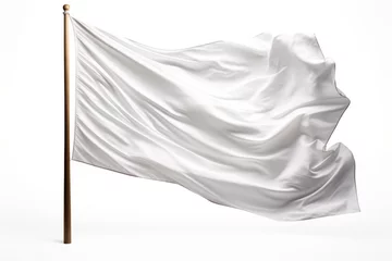 Fotobehang Historical white flag in ceremonial reenactment isolated on a white background  © fotogurmespb