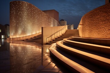 Pathway to a magnificent Islamic art museum in Doha. Generative AI