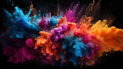 Explosion of colored powder on black background 