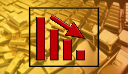 out of focus background of gold bars with descent financial economic graph