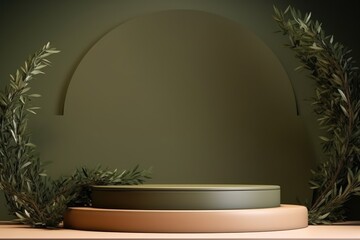 Green natural podium pedestal product display background, luxury, elegant, modern, minimal - obrazy, fototapety, plakaty