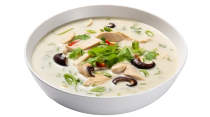Fotobehang Traditional asian soup Tom kha kai soup isolated on white transparent background © RMedia