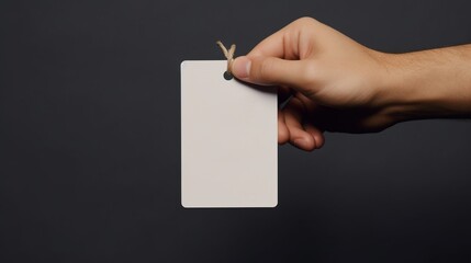 White paper tag held in hand. Blank space for text or logo. Image generated by AI.