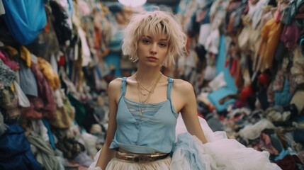 The Hidden Costs of Ultra Fast Fashion - Diverse Models Sitting in a Pile of Trashed Cheap Clothes - fast fashion, woman, model, environmental impact, waste, pollution, garment industry, waste, trash