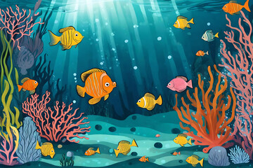 whimsical underwater world with marine creatures 