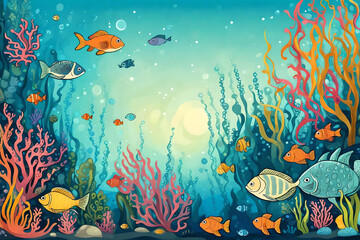 Fototapeta na wymiar whimsical underwater world with marine creatures 