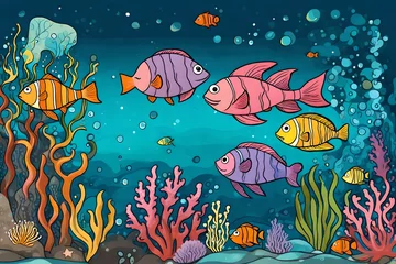 Crédence de cuisine en verre imprimé Vie marine whimsical underwater world with marine creatures 