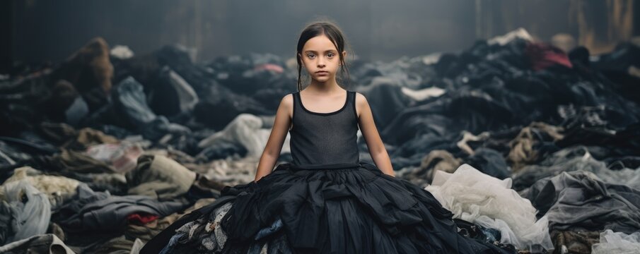 The Hidden Costs of Ultra Fast Fashion - Diverse Models Sitting in a Pile of Trashed Cheap Clothes - fast fashion, woman, model, environmental impact, waste, pollution, garment industry, waste, trash
