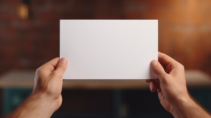A man holding a white piece of paper. A message, a message, a new idea, an idea, diversity. Blank space for text or logo. Image generated by AI.
