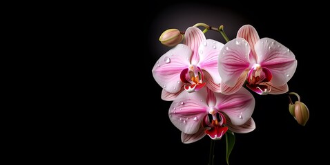 beautiful orchid flowers blank space background, ai generative