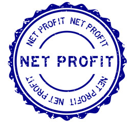Grunge blue net profit word round rubber seal stamp on white background