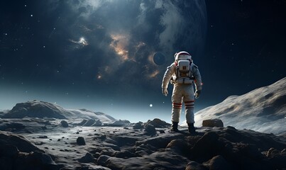 astronaut exploring extraterrestrial planets or moon, ai generative