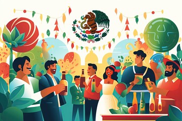 Cinco de Mayo, Mexican flag, traditional decorations, perhaps people celebrating with food and drinks,Generated with AI - obrazy, fototapety, plakaty