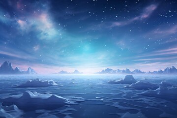 Magic christmas frozen ocean with snow scene Generative AI