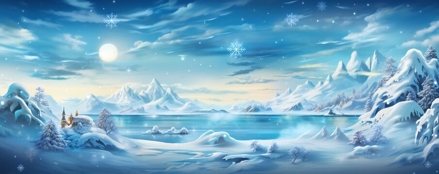 Magic christmas frozen ocean with snow scene Generative AI