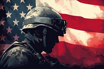 Memorial Day,American flag ,soldier helmet, symbolizing remembrance and honor,Generated with AI