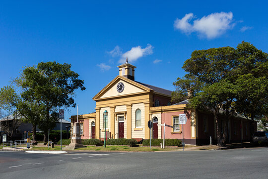 Morpeth Court House now museum with clock on historic architecture