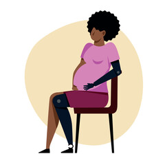 A pregnant black woman with a leg prosthetics. A pregnant amputee vector image. - 653757915