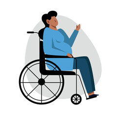 A pregnant hispanic woman on a wheelchair. Pregnant with disability vector image. - 653757978