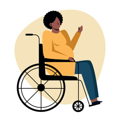 A pregnant black woman on a wheelchair. Pregnant with disability vector image. - 653758143