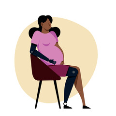 A pregnant hispanic woman with a leg prosthetics. A pregnant amputee vector image. - 653758581