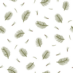 Vector seamless pattern with coniferous branches and needles on a white background - 653759366