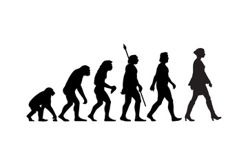 Theory of evolution of man silhouette from ape to woman. Vector illustration