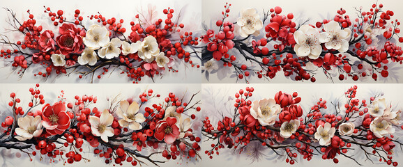 christmas red branches and flowers , ai generated