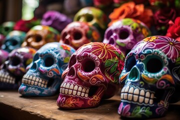 collection of sugar skulls for day of the dead
