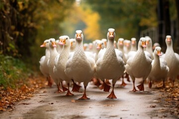 ducks walking in a single file