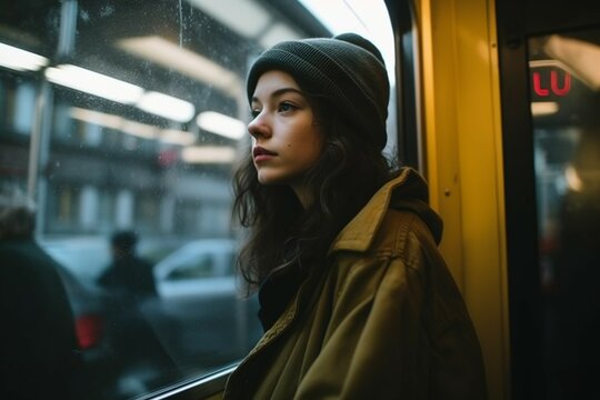 Junge Frau am Bahnsteig: Abfahrt des Zuges