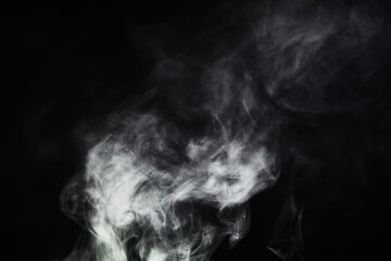 Smoke, vape and pattern on black background with creative texture, mockup and abstract art of gas...
