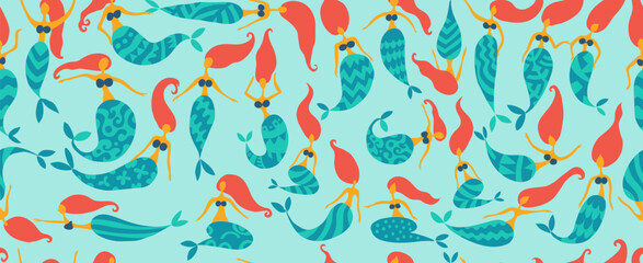 Mermaid Girls collection. Seamless Pattern for your design